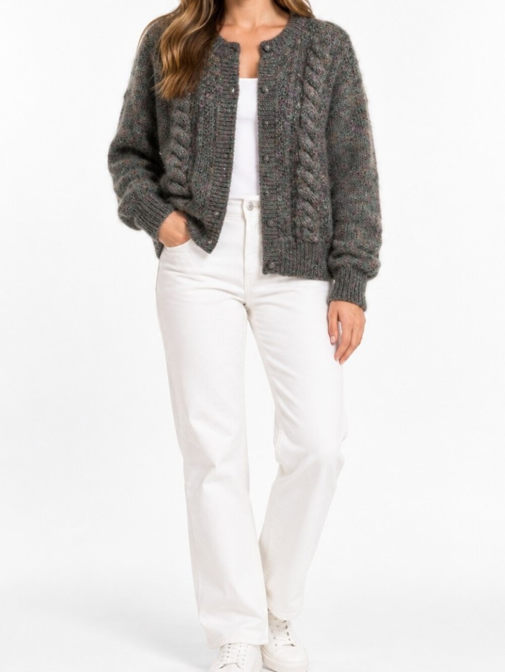 Vintage Vivaldi Mohair Blend Cable Knit Winter Cardigan Sweater Lined Oversized